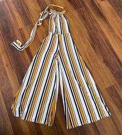Striped Halter Neck Wide-Leg Jumpsuit