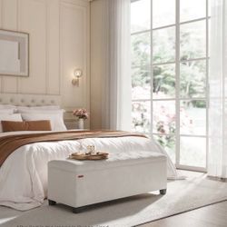 Storage Ottoman Bench, Foot Rest with Legs Cream Color 