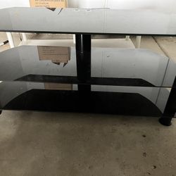 Modern Black Glass TV Stand / Media Console – 3 Shelves
