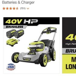 RYOBI 40V HP Brushless 21 in. Cordless Battery Walk Behind Dual-Blade Self- Propelled Mower with (2) 6.0 Ah