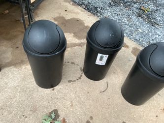 Three black, bathroom trash cans, one for $5 all 3 for $10
