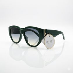 Cat Eye Woman, Sunglasses Green, And Gold Frames