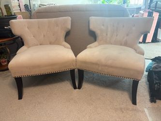 Set of 2 Accent Chairs - Beige Tufted Upholstered Chairs