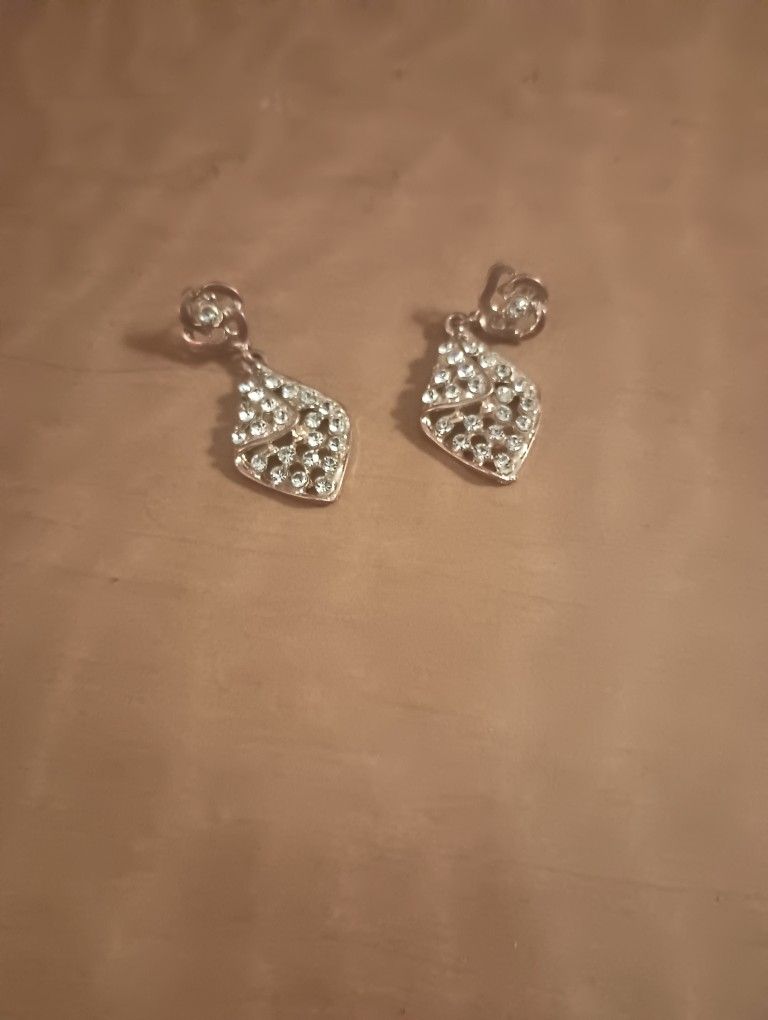 Diamond Shape Crystal Drop Earrings 