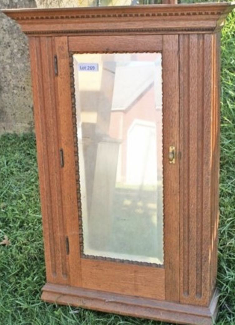 Antique Wall Cabinet Oak With Beveled Mirror