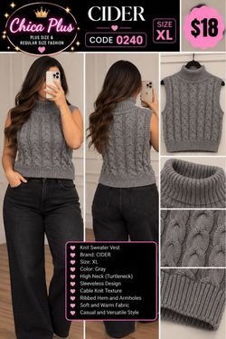 CIDER Gray Cable Knit Sweater Vest XL