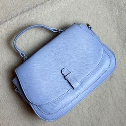 Premium Sky Blue Genuine Leather Women’s Handbag Top Handle Shoulder Bag