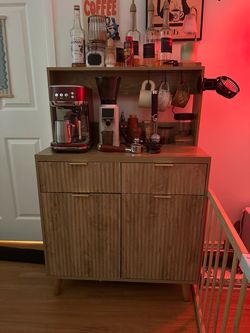 Breville bambino plus and tuni coffee grinder and cabinet