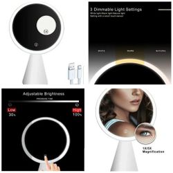 Rechargeable 8" Large and 13" Tall Lighted Makeup Mirror, 1X/5X Magnifying Vanity Mirror with 3 Colors, Brightness
White color
USB Rechargeable Smart 