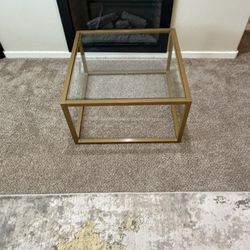 Gold Metal and Glass Square Coffee Table