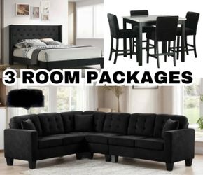 NEW 3ROOM PACKAGE DEAL- BED MATTRESS DINING ROOM SECTIONAL SOFA AND FREE DELIVERY PAY ON DELIVERY