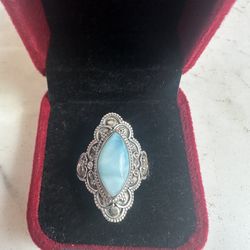 925 Sterling silver Elongated Larimar ring , size 9 , marked 925 , beautiful ring