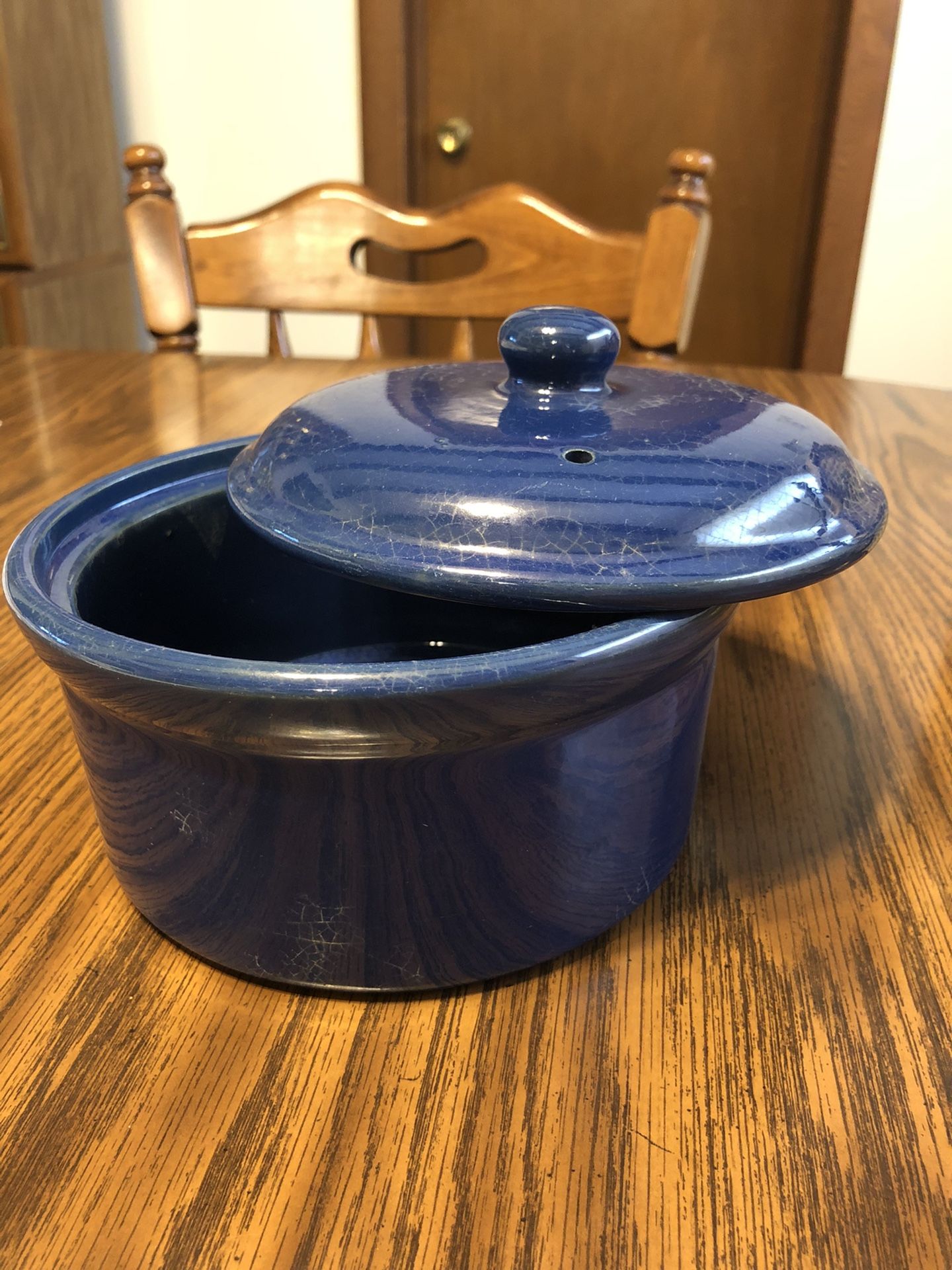 Vintage Blue Ceramic Casserole Dish