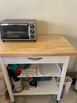 Rolling Kitchen Cart with Storage & Utility Drawer - Wood Island