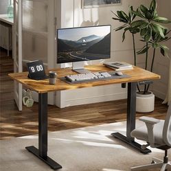 🔥 Electric Height Adjustable Stand Sit, Desk, 55 x 24 Inches Home or Office, Rustic Brown