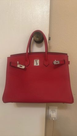 Ainifeel Red Leather Structured Handbag