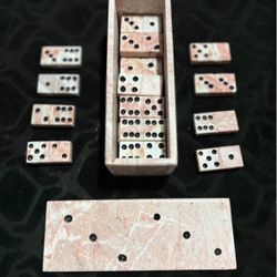 Pink Marble Mini Domino Set in Marble Box