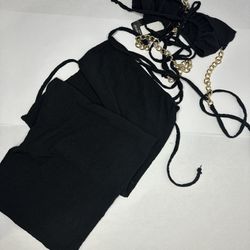 Pretty Little Things Black Dress Ankle Length With Golden Straps