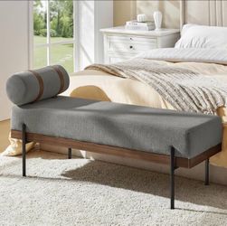 Y308-HOME Modern Bedroom Bench, Upholstered Entryway Bench with Removable Pillow, Metal Legs for Living Room, Grey