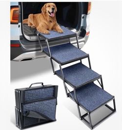 Dog Stairs 42''x 17'' for Car 250 LBS Capacity Portable Extra Wide 4 Step Ramp