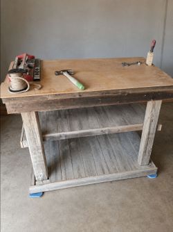 Heavy-Duty Handmade Wooden Workbench/Work Table with Shelves