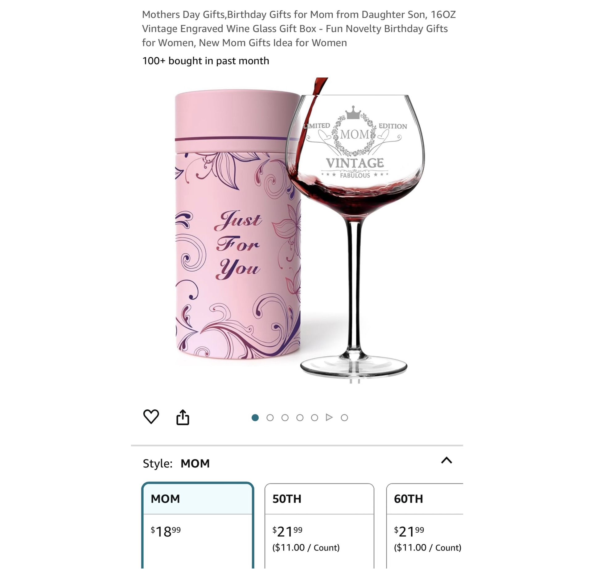 Brand new Mothers Day Gifts,Birthday Gifts for Mom from Daughter Son, 16OZ Vintage Engraved Wine Glass Gift Box - Fun Novelty Birthday Gifts for Women