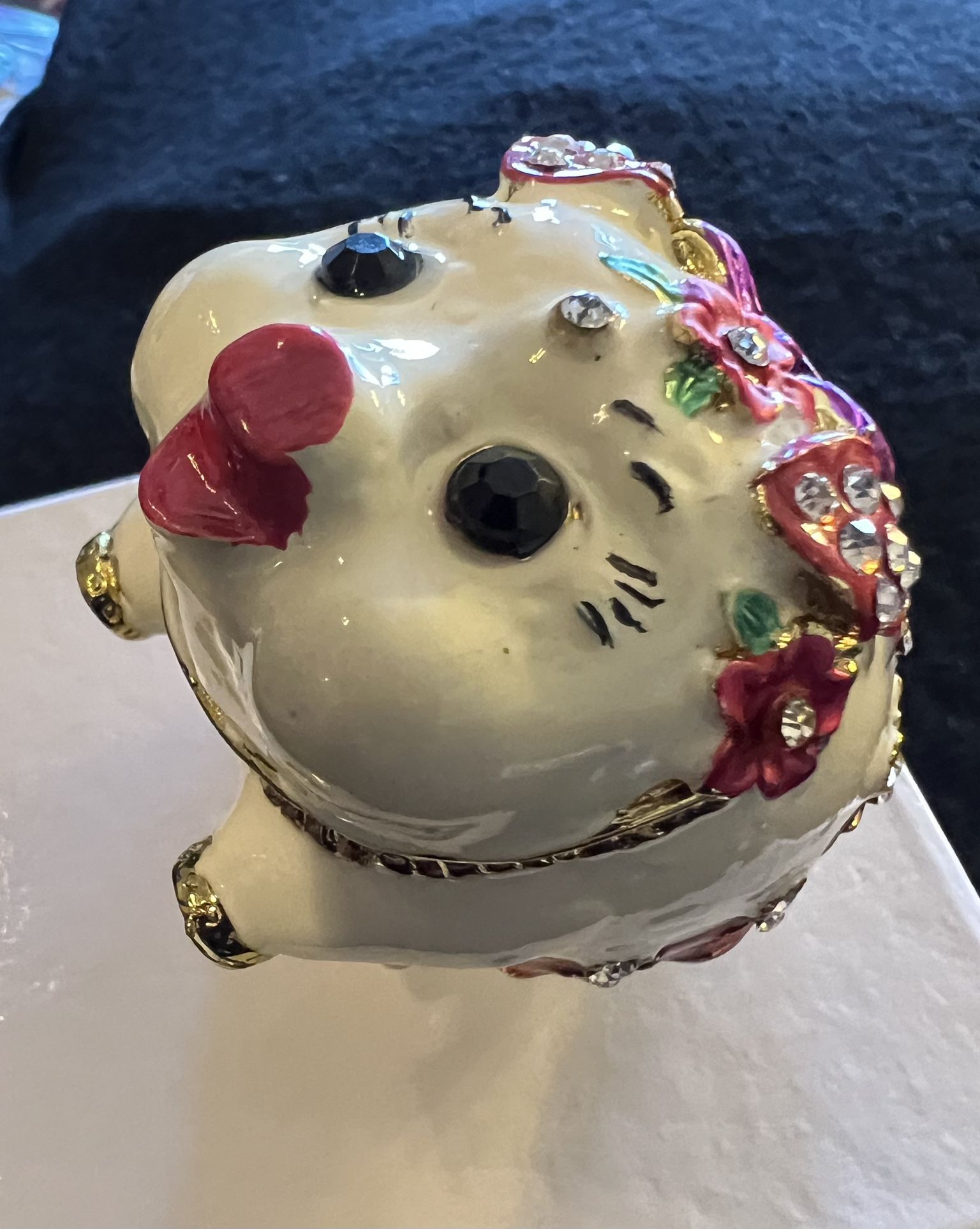 Vintage Pewter Enameled Little Jewelry Box Piggy