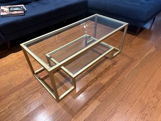 Gold Frame Glass Coffee Table with Shelf