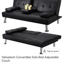 Yaheetech Convertible Futon Sofa Bed Tufted Fabric Futon Couch Bed Black Faux Leather 