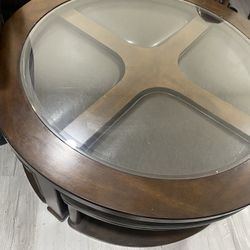 Glass coffee table with four chairs