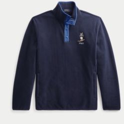 Polo Ralph Lauren Navy Ski Bear Fleece 1/2 Snap Pullover kids Sweater Jacket Large-XL