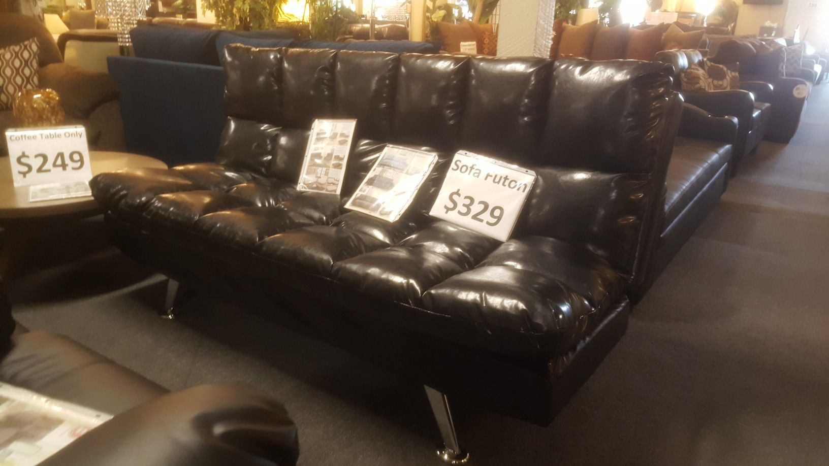 Brand new black leather sofa futon