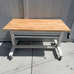 Husky Adjustable Height Workbench w/ 2 Drawers & Solid Wood Top