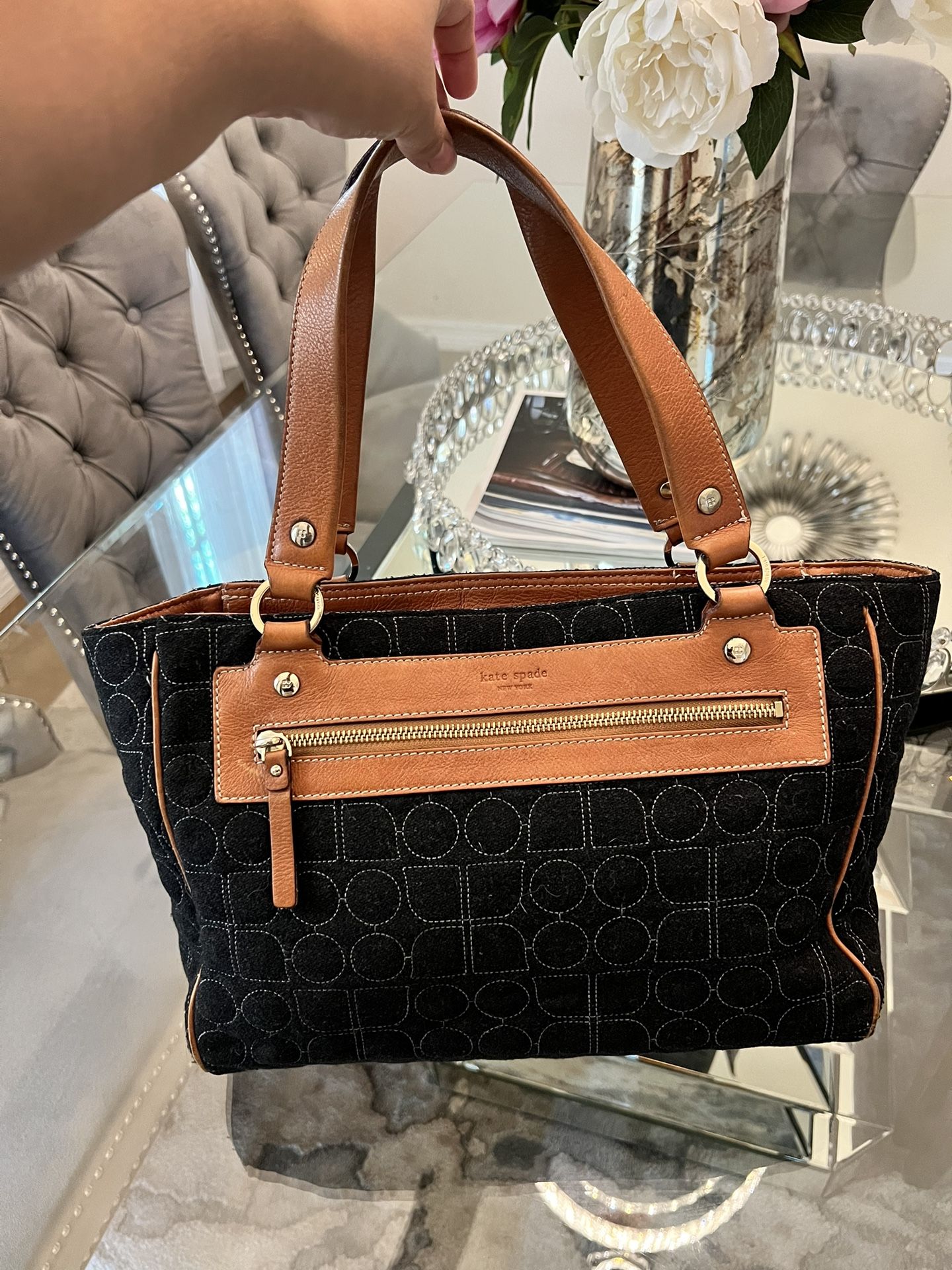 Authentic Kate Spade KS P091 Wool and Leather Tote Shoulder Bag Purse Handbag