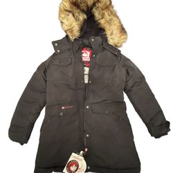 Canada Weather Gear Womens Parka Coat Black Size M Removable Faux Fur Hood - NEW