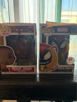 Micheal jordan, galactus the life bringer with the  fallen one bobble head chase, scream symbiot funko pops