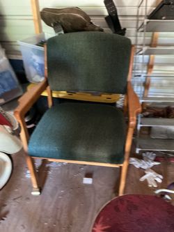 Vintage Wooden Armchair with Green Upholstery