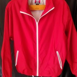 Vintage R&R Jean Co Windbreaker Jacket XL Red White Nylon Mesh Lined

