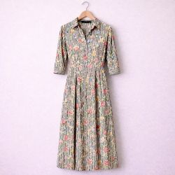 ZARA Boho Black & White Striped Floral Duster Small Pockets Button Front