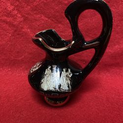 3.25 Inch 24k Black & Gold Handmade In Greece Imported From Greece Greek Ceramic Vase 