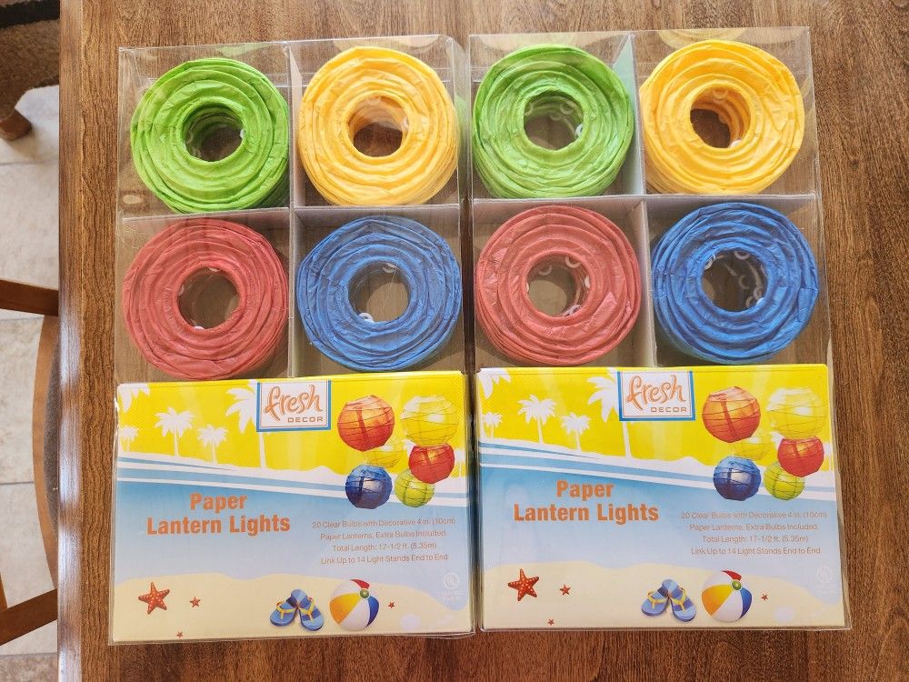 2 Boxes Of Paper Lantern String Lights - 20 Lights Per String, NIB. Patio, Yard, Camping Lights