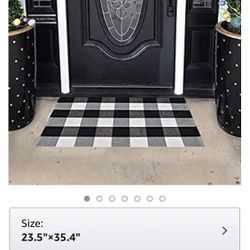 100% Cotton Plaid Rugs Black/White Checkered Plaid Rug Hand-Woven Buffalo Checkered Doormat Washable Porch Kitchen Area Rugs (23.5"×35.4")