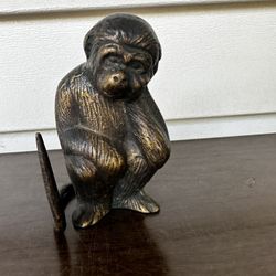 Vintage Brass Sitting Thinking Monkey Paperweight Patina  Letter Holder 