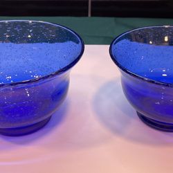 Vintage Artland Cobalt Blue Bubble Glass Serving Bowls 
