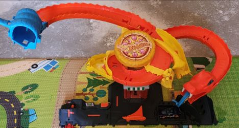 Hot Wheels City Track Set Pizza Slam Cobra Attack Playset and New Bright Semi-Hauler Truck Set