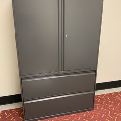 Hon Wide Lateral File with Storage Cabinet Lockable Charcoal Grey 42”x19”x67”