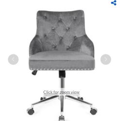 Velvet Office Chair Tufted Upholstered Swivel Computer Desk Chair W/ Nail Trimmed  Gray Seat Funiture Decor