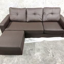 New - Montecatini Anna Reversible Chaise Sofa – PU Brown, faux leather