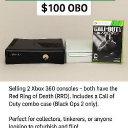 2 white xbox 360 consoles and blk ops 2 