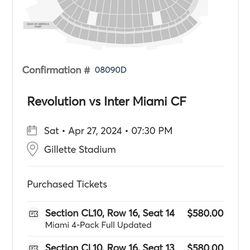 Revolution vs. Inter Miami CF Discount Club Tickets!!!